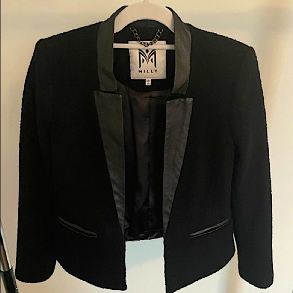 Milly leather and tweed tuxedo jacket size 4
